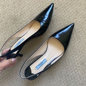 Prada Black Slingback Kitten Heels